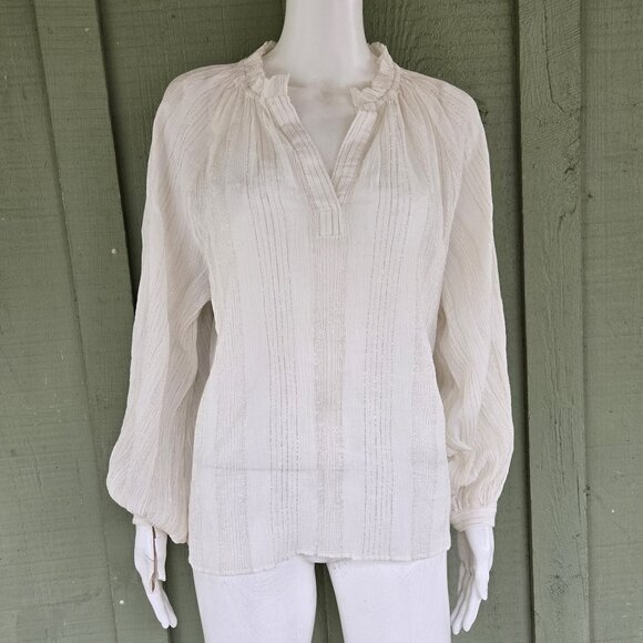New JOIE White Gold Striped Boho Peasant Blouse Top XS - Picture 1 of 5